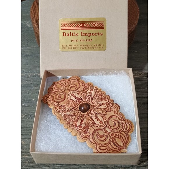 Russian Birch Bark Barrette Moon Sun Made In Siberia New - Picture 1 of 7